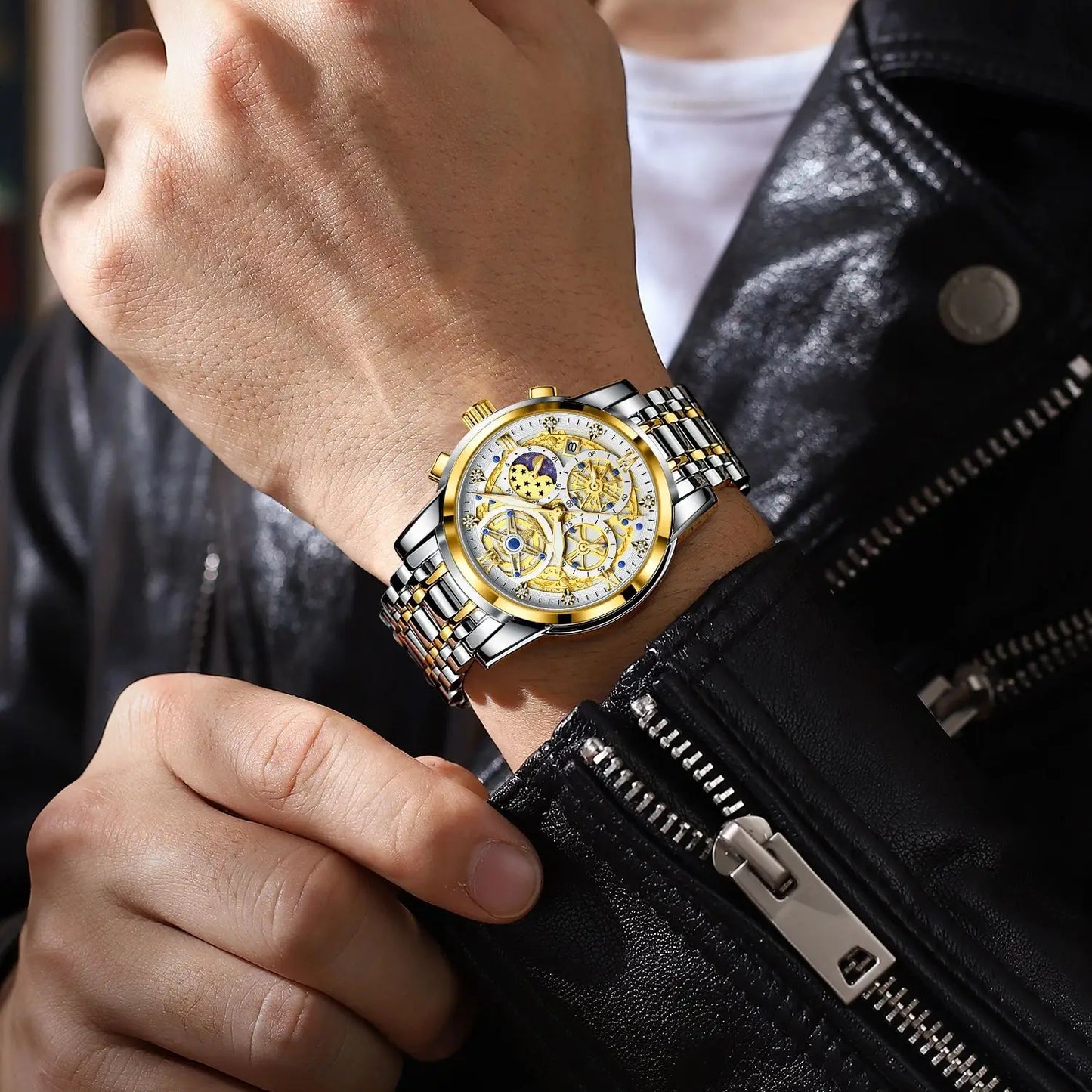 Iron Steel luxury Gold Dragon Watch