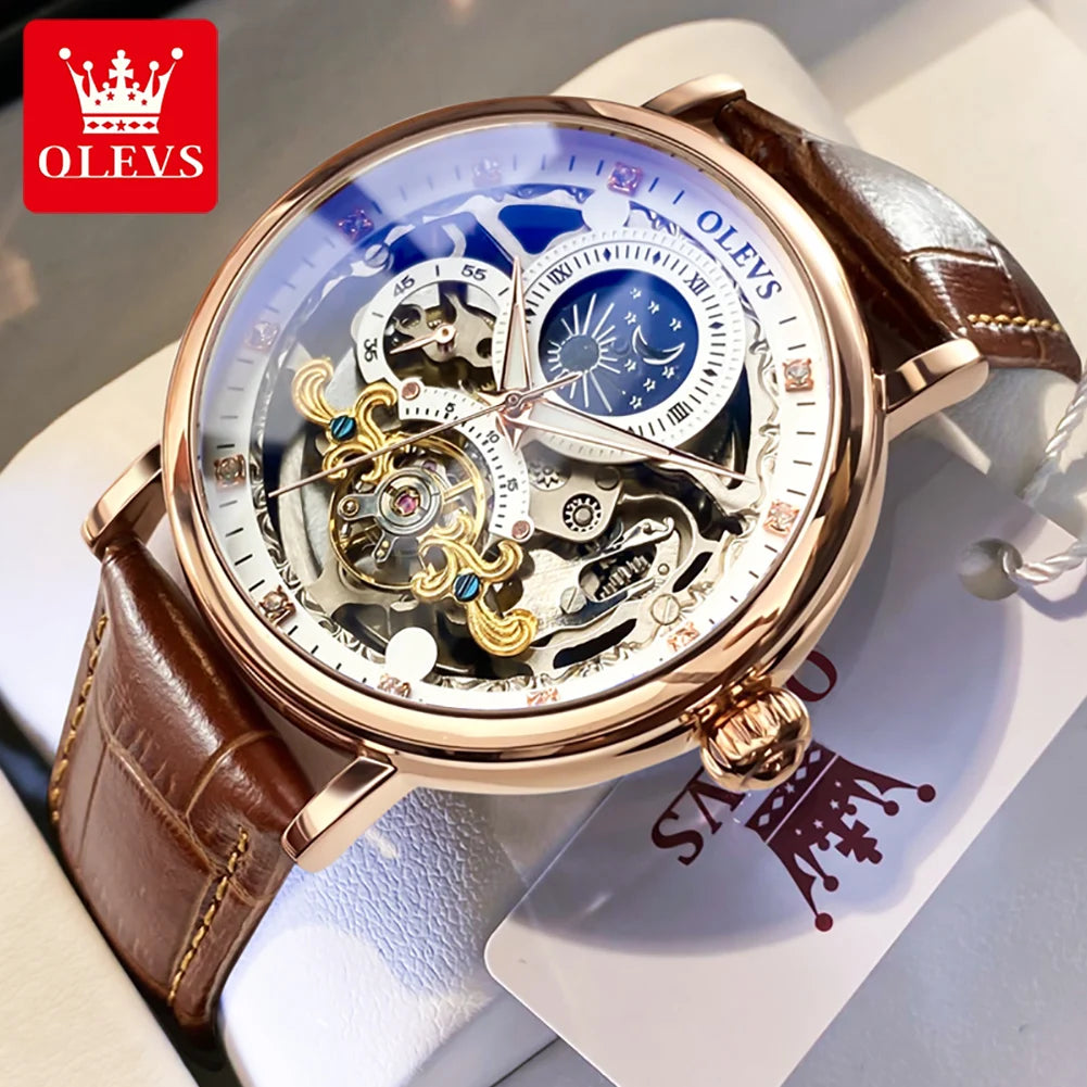 OLVES Moon Phase Mechanical Luxury Watch Men