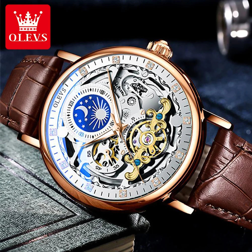 OLVES Moon Phase Mechanical Luxury Watch Men